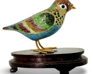 Vintage Enameled Cloisonné Bird with Base