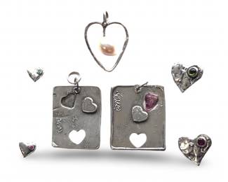 (7pc) Nadine Leo Silver Ruby Emerald Pearl Heart