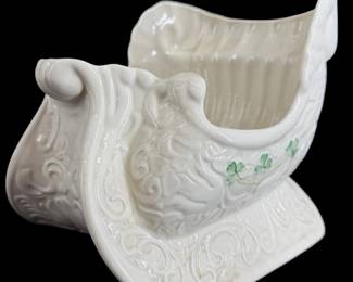 Large Belleek Porcelain Centerpiece Sleigh