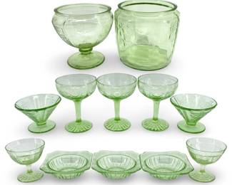12pc Uranium Art Glass Dishes