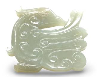 Vintage Carved Figural Green Jade Pendant