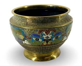 Vintage Enameled Chinese Champleve Bowl