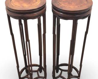 Pair Tall Round Chinese Rosewood Pedestals