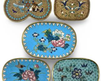 5pc Antique Enameled Cloisonné Tray Collection