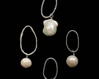 (4) Tremendous Silver Pearl Halo Pendants