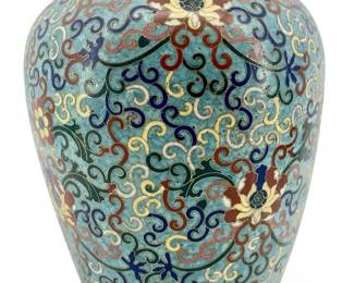 Antique Enameled Cloisonné Brass Vase