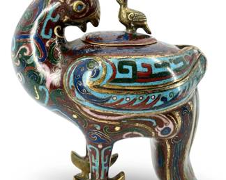 Antique Brass Cloisonné Bird Censer