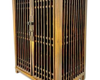 Small Beautiful Slatted Wooden & Brass Cabinet