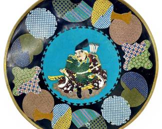 Meiji Japanese Cloisonné Brass Samurai Plate