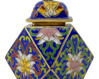 Small Cloisonné Brass Geomertic Lidded Vessel