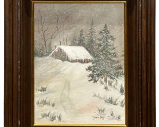 Signed Janice Reiff Winter Landscape Oil on Canvas