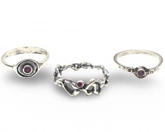 (3) Charming Nadine Leo Silver Ruby Rings