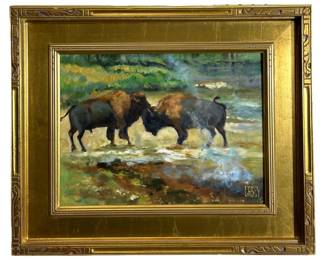 Signed Bonnie M. Casey Buffalo Oil on Canvas