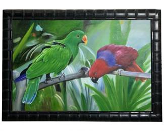 Vibrant Eclectus Parrot Portrait Oil on Canvas