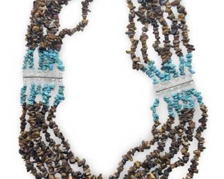 Impressive 6 Strand Turquoise Tiger’s Eye Necklace