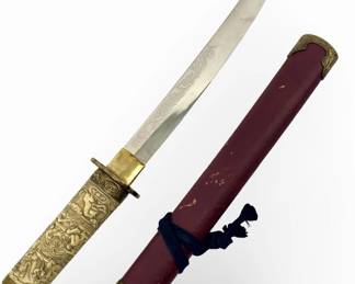 Japanese Carved Bone Handle Short Katana
