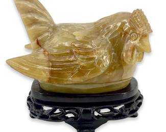 Small Hand Carved Jade Rooster Lidded Dish