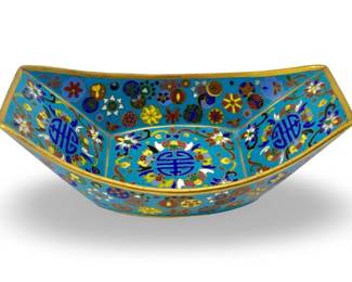 Small Brass Enameled Cloisonné Dish