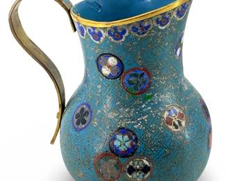 Vintage Suzi Cloisonné Brass Pitcher