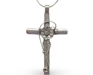Sterling Silver Floral Cross Pendant Necklace