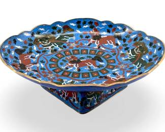 Antique Chinese Cloisonné Food Dog Footed Dish