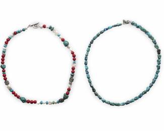 (2) Terrific Turquoise Coral Pearl Necklaces