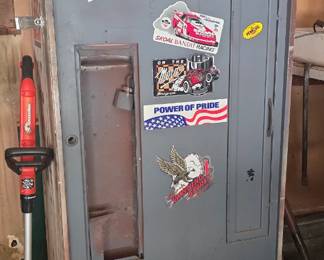 Former vending machine now spends working hours in a garage as storage cabinet.  This item is open to new opportunities.   Come see what he/she/it has to offer your organization. 