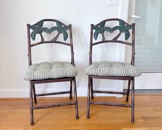 Pair of Metal Bamboo Folding Chairs