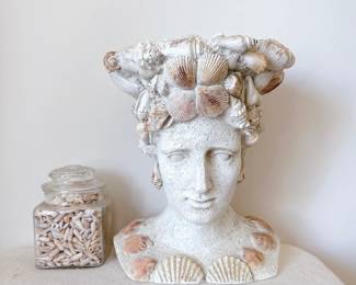 Vintage Shell-Encrusted Female Bust Planter 