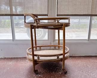 Vintage Palm Beach Regency rattan bar cart 