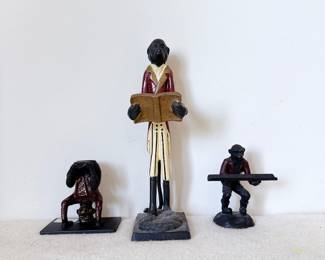 Vintage Bronze/Brass Maitland Smith Butler Monkey, Vintage Bombay Co Monkey Pen & Card Holder Set Painted Cast Iron Bellhop Butler