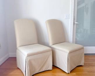 Pair of Beige-Colored Upholstered Skirted Dining Chairs