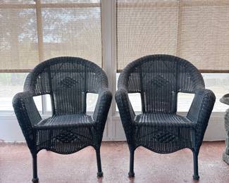 Blue resin wicker patio chairs