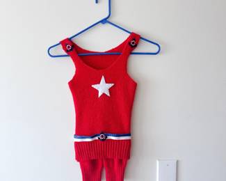 Vintage children's red knitted tank top and shorts