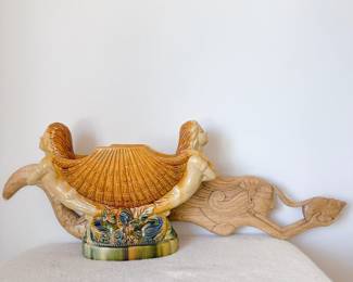 Antique Double Mermaid Shell Decorative Large Bowl