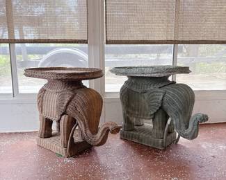 Pair of vintage wicker elephant side tables