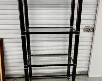 1970's Hollywood Regency Shelf Brass Accents Glass Shelves