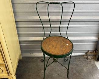 Vintage Ice Cream Chair Wood seat Wrought Iron Frame