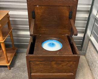 Antique Wooden Victorian Commode Potty Chair