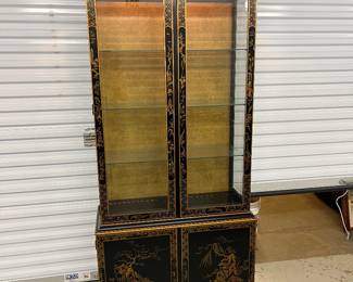Vintage Drexel Heritage Asian Chinoiserie black Lacquered China Cabinet Late 18th CenturyMeasures at 35 1/2" L X 13 1/2" W X 80 1/4" H