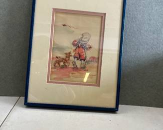 Watercolor by D. Miller 1972 Kite Flying