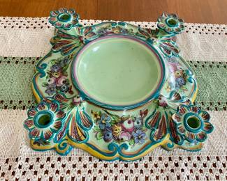 Ceramic Candle Centerpiece, 1942 Portugal