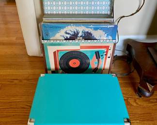 Vinyl Records and Crosley Phonograph Traveling Suitcase