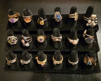Bottom 2 rows of rings are sterling silver