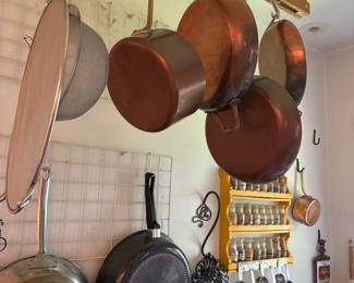 Kitchen copper pots and pans