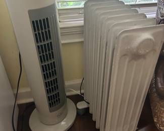 Several heaters and fans 