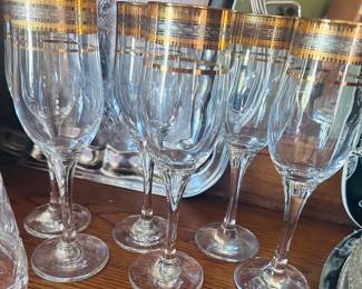 Gold and Platinum Rimmed Champagne (12) and 12 Wine Gkasses