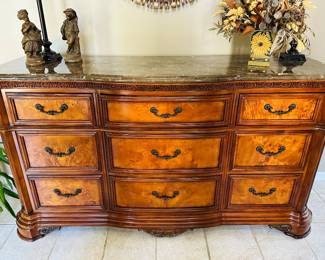 Burled Walnut with Marble Top Chest of Drawers / Foyer Chest