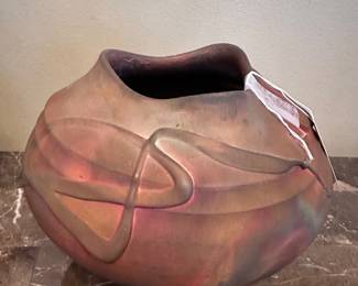 Copper Raku Clay Pottery signed