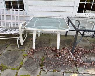 outdoor metal and glass table, no chairs